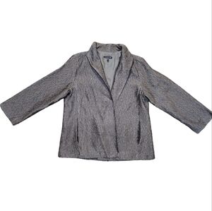 Eileen Fisher Silk Blazer Women's Small Crinkle Texture Silver Long Sleeve Fancy